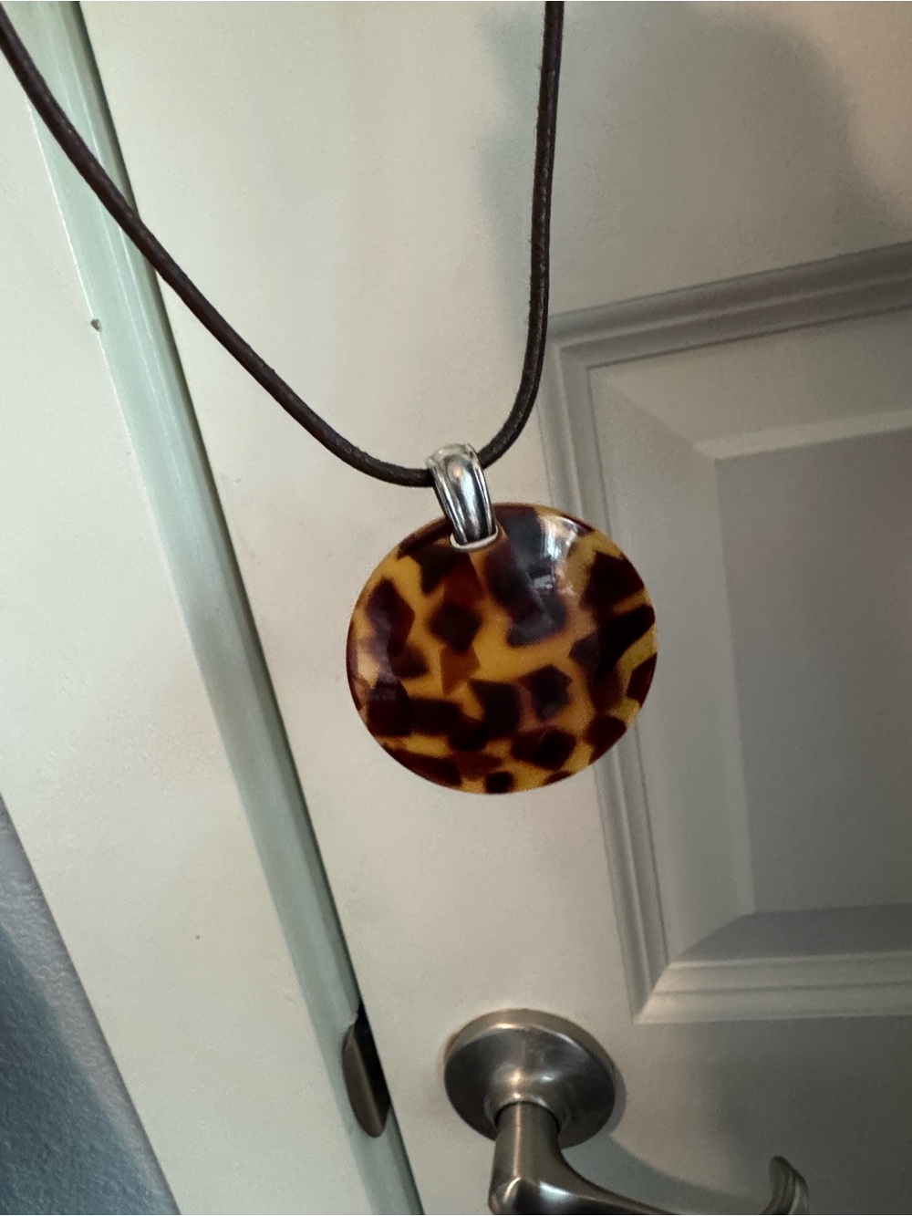 Tortoiseshell Disc Pendant Necklace with Leather Cord